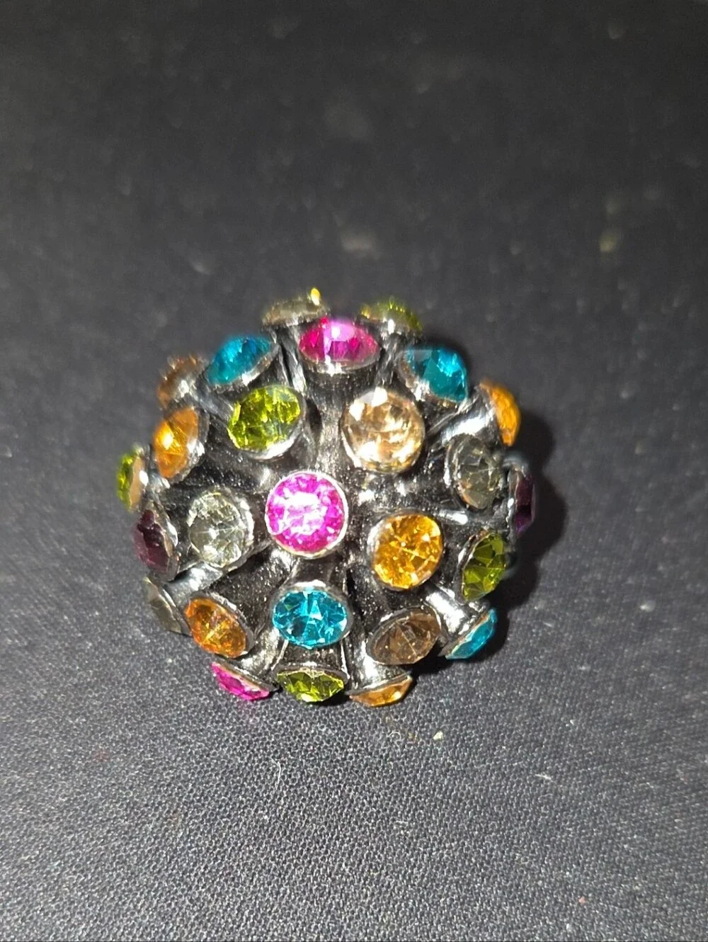 Vintage RA Multicolor Rhinestone Sputnik Dome Statement Cocktail Ring